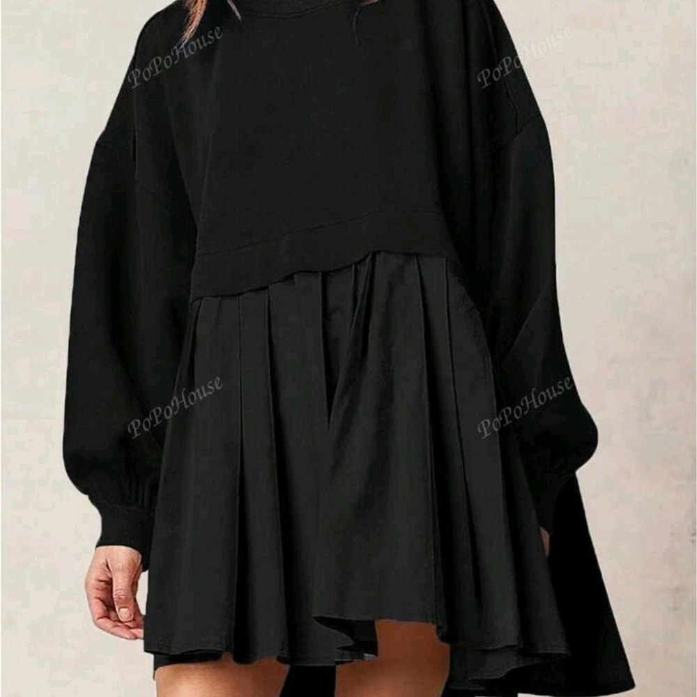Loose Patchwork Black Dress